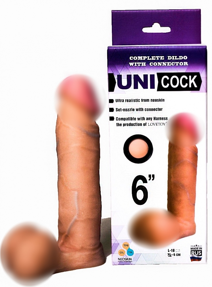 Насадка на страпон "Uni Cock 6" реалистичная, с мошонкой 